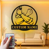 Décoration murale en métal personnalisée avec lumière LED microphone et poing pour les amoureux de la musique, cadeau pour studio ou salle de musique