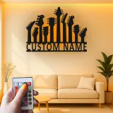 Insegna LED personalizzata a forma di chitarra | Decorazione murale in metallo su misura per studio musicale | Arredo con nome del musicista | Regalo per chitarristi