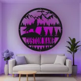 Custom Wolf Mountain Scene Led Light Metal Wall Art Personalized Gift for Nature Lovers Rustic Cabin Decor 1