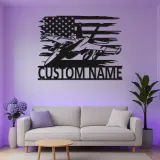Insegna in metallo personalizzata con jet da combattimento | Arte murale LED personalizzata per pilota | Decorazione per sala hobby militare con bandiera USA