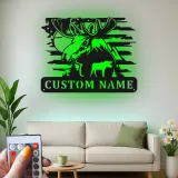 Cartel de metal personalizado de alce con LED | Decoración mural de vida salvaje personalizada para cabañas y lodges | Regalo rústico para cazadores con bandera americana