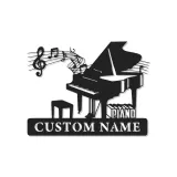 Cartel de metal de piano de cola personalizado con LED | Cartel de sala de música personalizado | Regalo para músico | Silueta de piano de cola