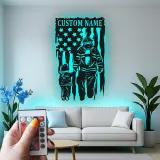 Cartel LED de Bombero Personalizado | Arte Mural de Metal Personalizado | Decoración Patriótica de Bombero para Papá | Regalo de Héroe Americano