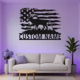 Panneau en métal de moose personnalisé | Art mural lumineux du drapeau américain | Décor de chalet rustique | Cadeau personnalisé pour chasseur