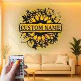 Insegna in Metallo Girasole Personalizzata | Arte da Parete Floreale LED Personalizzata | Targa con Nome per Decorazione della Casa | Regalo per Inaugurazione della Casa Boho