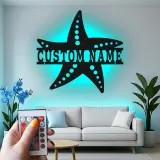 Letrero LED personalizado con estrella de mar | Arte mural de metal | Decoración náutica para casa de playa | Idea de regalo para negocio y hogar costero