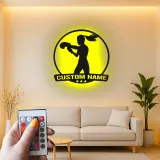 Décoration murale en métal personnalisée pour boxeuse avec rétroéclairage LED - Cadeau personnalisé pour passionné de boxe, décoration de gym ou de maison
