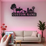 Cartel de metal LED con escena de granja personalizada, regalo para agricultores, decoración rústica para el hogar