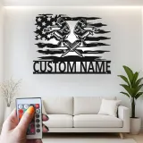 Custom LED Mechanic Sign | Metal American Flag Garage Art | Crossed Pistons Decor | Personalized Auto Shop Gift