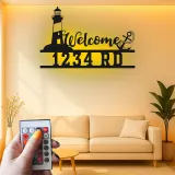 Insegna Indirizzo Faro LED | Arte di Benvenuto in Metallo Personalizzata | Decorazione Nautica per Casa al Mare e Clinica Costiera