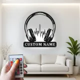 Insegna LED per Cuffie Personalizzata | Insegna in Metallo per Studio DJ | Regalo per Amanti della Musica | Decorazione Soundwave