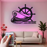 Décoration murale en métal personnalisée Roue du Capitaine avec rétroéclairage pour les amoureux de la mer