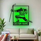 Arte metálico personalizado de jugador de hockey | Cartel LED con nombre a medida para sala de juegos | Regalo para deportista | Decoración para cueva masculina