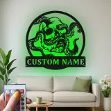 Panneau en métal LED Crâne & Pieuvre | Décoration murale personnalisée | Décor gothique nautique pour chambre de pirate, bar ou homme cave