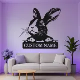 Insegna LED personalizzata con coniglio | Arte in metallo con coniglio Dutch | Targa personalizzata per nome animale e arredo cameretta