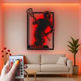 Insegna LED Personalizzata per Giocatore di Lacrosse | Insegna in Metallo Personalizzata | Decorazione per Camera da Ragazzo & Regalo Sportivo per Atleta | LAZERDIZAYN.CO
