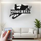 Cartel de metal personalizado de moto de nieve | Arte mural LED | Decoración de deportes de invierno a medida para el man cave o garaje