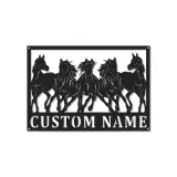 Cartel con nombre de caballo personalizado | Decoración mural de metal LED para rancho y decoración ecuestre | Caballos al galope personalizados