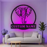 Cartel de metal LED de elefante personalizado, regalo de vida salvaje, decoración de sala de estar safari