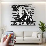 Enseigne métallique personnalisée de chèvre avec LED | Art mural personnalisé de maison de campagne | Décor de ranch avec drapeau américain pour agriculteurs