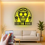 Personalized Sugar Skull Metal Sign | Custom Calavera LED Wall Art | Day of the Dead Decor | Gothic Floral Home Gift
