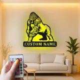 Gorilla LED Metal Wall Art | Custom Name Sign for Home Gym & Man Cave | Personalized Wildlife Decor