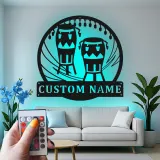 Cartel de metal personalizado con luz LED de bongos para regalo de músico, decoración de sala de música