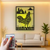 Décoration murale en métal personnalisée avec lumière LED de poulet fermier