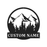 Personalized Mountain Metal Wall Art | LED Backlit Nature Scene for Cabin Decor | Custom Family Name Sign