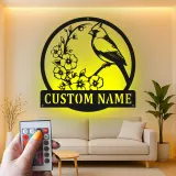 Custom Cardinal and Blossoms Led Light Metal Wall Art Personalized Nature Lover Gift Living Room or Garden Decor