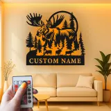 Custom Moose Family Metal Sign | LED Wall Art for Cabin & Lodge Decor | Personalized Rustic Wildlife Nature Lover Gift