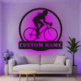 Custom Cyclist Led Light Metal Wall Art Personalized Gift for Biking Enthusiasts Garage or Home Gym Decor