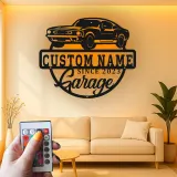 Décoration murale en métal LED personnalisée pour voiture de muscle - Cadeau de garage pour passionnés de voitures