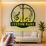 Insegna in metallo LED personalizzata con note musicali e trombone - Regalo per amanti della musica, decorazione per soggiorno o studio