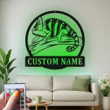 Cartel de metal LED personalizado de camaleón, regalo único para entusiastas de los reptiles, decoración de dormitorio o salón