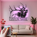 Cartel de metal LED de ciervo personalizado para amantes de la naturaleza, decoración rústica de cabaña