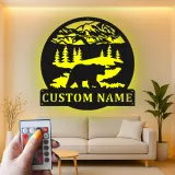 Custom Bear Mountain Scene Led Light Metal Wall Art Personalized Gift for Nature Lovers Cabin Decor