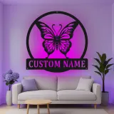 Décoration murale en métal personnalisée avec lumière LED en forme de papillon - Cadeau pour les amoureux de la nature, décoration de chambre ou de nursery