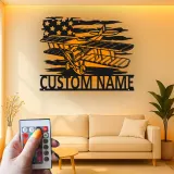 Décoration murale en métal personnalisée avec rétroéclairage - Drapeau américain - Cadeau pour pilote, hangar ou bureau