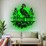 Cartel de metal personalizado con luz LED de pavo real, regalo para decoración del hogar, acento elegante para el salón
