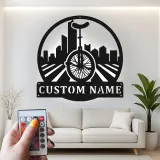 Custom Unicycle Cityscape Led Light Metal Wall Art Unique Gift for Cyclists Urban Decor for Living Room