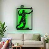 Insegna in metallo personalizzata con luce LED per giocatori di tennis - Regalo per appassionati di tennis e decorazione per sale giochi