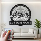 Insegna LED Ruota Mountain Bike Personalizzata | Arte in Metallo Personalizzata per Ciclisti | Decorazione per Avventure all'Aperto e Man Cave