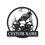 Plaque LED corbeau gothique personnalisée | Décoration murale crâne personnalisée | Décor corbeau spooky pour Halloween et la maison | Plaque prénom sur mesure