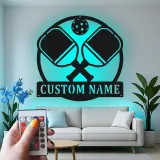 Personalisierte Pickleball Schläger-Kunst | Maßgeschneiderte Metall LED-Schild | Spielzimmer Deko | Sportliebhaber Geschenk