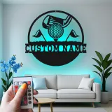 Panneau prénom de golf sur mesure avec lumières LED | Décoration murale en métal personnalisée | Cadeau pour golfeur | Décor man cave et bar sportif