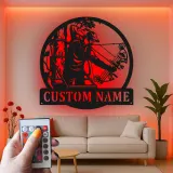Custom Bow Hunter Led Light Metal Wall Art Personalized Gift for Archers Man Cave or Hunting Lodge Decor