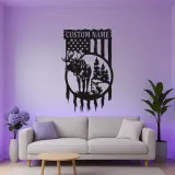 Letrero LED personalizado con alce y bandera estadounidense | Arte mural de metal personalizado | Decoración rústica para cabaña para amantes de la vida al aire libre
