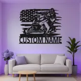 Insegna in Metallo Personalizzata Snowmobile | Arte Murale LED | Decorazione con Nome del Pilota per Garage o Man Cave | Regalo Patriottico per Sport Invernali