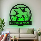 Personalisierte LED-Metall-Wandkunst mit Entenjagd-Szene – Geschenk für Jäger, Hütte oder Männerhöhle